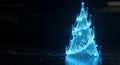 Abstract 3D render showing a high-tech Christmas tree structure formed by glowing blue data points and financial graph lines, symb Royalty Free Stock Photo