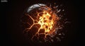 Exploding Sphere with Fiery Core and Shattering Fragments on Black Background explosion abstract Royalty Free Stock Photo