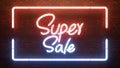 Abstract 3D render Super sale with neon light lamp for banner,neon billboard, spring, summer advertising
