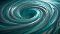 An abstract, 3D render of a twisting, glowing green spiral that appears like a swirling portal or vortex. The spiral