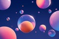 Abstract 3D Render of Vibrant Neon Gradient Spheres and Bubbles Floating on a Deep Blue Background Royalty Free Stock Photo
