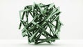 Abstract 3D Rendered Geometric Structure with Intersecting Green and Black Lines on a White Background Royalty Free Stock Photo