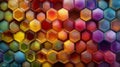 Abstract 3D Rendered Hexagonal Tile Pattern in Vibrant Rainbow Colors with Glossy Metallic Texture Royalty Free Stock Photo
