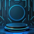 Futuristic Blue Neon Platform with Circle Background. Royalty Free Stock Photo