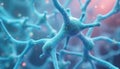 Abstract 3D rendering of blue neuron cells network. Microscopic view of brain synapses, cellular connections, and nerve pathways. Royalty Free Stock Photo