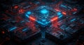 Cyberpunk motherboard with intense red and blue light Royalty Free Stock Photo