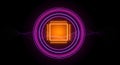 Futuristic Microchip Icon Glowing with Neon Rings Representing High-Speed Data Processing and Innovation. Royalty Free Stock Photo