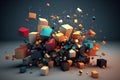 Abstract 3d rendering of chaotic particles. Colored cubes in empty space. Generative AI Royalty Free Stock Photo