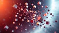 Abstract 3D rendering of chaotic particles. Flying cubes in empty space, design for poster, banner, sign,
