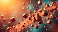 Abstract 3D rendering of chaotic particles. Flying cubes in empty space, design for poster, banner, sign,