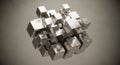 Abstract 3D Rendering of a Cluster of Metallic Cubes in Various Sizes and Orientations Royalty Free Stock Photo