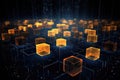 Abstract 3d rendering of cubes. Futuristic background with cubes, Data computation layer representing blockchain, AI Generated Royalty Free Stock Photo
