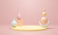 Abstract 3d rendering of cute vase pot and stage podium stand, pedestal winner on pink pastel background scene. Warm color of the Royalty Free Stock Photo