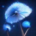 Abstract 3d rendering of dandelion flower in blue light. Generative AI