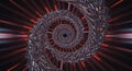 Abstract 3d rendering of a dark metallic spiral structure twisting into a vortex against intense red light rays Royalty Free Stock Photo