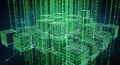 Abstract 3D Digital Data Cubes with Falling Green Binary Code Royalty Free Stock Photo
