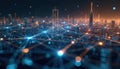 Abstract 3D rendering digital tech background with network connection structure, data visualization. Futuristic cyber city, Royalty Free Stock Photo