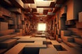 Abstract 3d rendering of an empty room with glowing lights inside, Modern digital abstract 3D background. Can be used in the