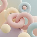 Abstract 3D rendering featuring intertwined soft pastel-colored toruses and spheres. Royalty Free Stock Photo