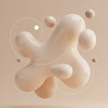 Abstract 3D rendering featuring a smooth, beige blob-like shape surrounded by spheri Royalty Free Stock Photo