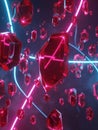 Abstract 3D Rendering of Floating Red Crystals with Neon Light Trails image photo Royalty Free Stock Photo