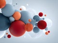 Abstract 3D Rendering of Floating Textured Spheres in Red, Blue, and Grey Royalty Free Stock Photo