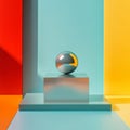 Abstract 3d rendering of geometric forms. Colorful background with podium. Royalty Free Stock Photo