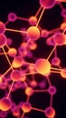 Abstract 3D rendering of a glowing molecular structure with interconnected spheres and lines in vibrant orange and pink hues Royalty Free Stock Photo
