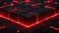 Abstract 3D rendering of glowing red lines between dark textured blocks, creating a striking visual Royalty Free Stock Photo