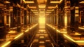 abstract 3d rendering of a golden hallway with a light at the end Royalty Free Stock Photo
