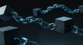 Abstract 3D Rendering of Interconnected Cubes and Blue Chain Royalty Free Stock Photo