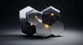 Abstract 3D rendering of metallic hexagonal blocks with light effects Royalty Free Stock Photo