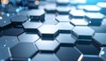 Abstract 3D rendering of a metallic hexagonal grid with connecti Royalty Free Stock Photo