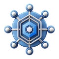 Abstract 3d rendering of network nodes connected to a central data hub icon concept Royalty Free Stock Photo