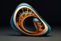Abstract 3d rendering of an orange and blue spiral on a black background, 3d render of abstract detailed shape, AI Generated