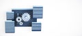 Abstract 3D rendering of software interface and gears on white background. 3D Rendering