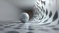 Abstract 3D Rendering of a Sphere in a Checkerboard Tunnel Royalty Free Stock Photo