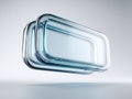 Abstract 3D rendering of stacked transparent glass rectangles with blue edges Royalty Free Stock Photo