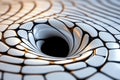 Abstract 3D rendering of a swirling black hole with a white, patterned surface Royalty Free Stock Photo