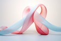 Abstract 3d rendering of twisted ribbons in blue and pink colors, Awareness ribbon for birth defects SID infertility pregnancy