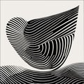 ulating lines. Striped black and white background. Curved lines with distortion effect. Optical art, 3D illustration generative AI