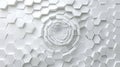 Abstract 3D rendering of a white hexagonal pattern collapsing towards the center, creating a visual illusion of depth. Light