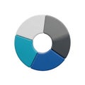 Abstract 3D Pie Chart Segments in Teal Blue Gray and White on White Background graphic Royalty Free Stock Photo