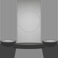 Abstract 3D room with set of steps realistic grey and black color cylinder stand podium. Minimal wall scene for mockup