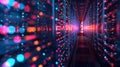 Abstract 3D Server Room: Vibrant Data Center Lights Royalty Free Stock Photo