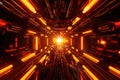 Abstract 3D space with glowing orange rays cutting through the darkness. Create a futuristic by AI generated image Royalty Free Stock Photo