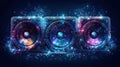 Abstract 3D speakers, glowing, digital network background Royalty Free Stock Photo