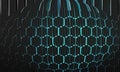 Abstract 3D Sphere with Hexagonal Mesh Pattern and Cyan Neon Glow Royalty Free Stock Photo