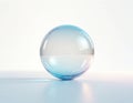 Abstract 3D sphere object shows clear blue gradient. Glossy transparent surface reflects soft light. Clean shape sits on white Royalty Free Stock Photo