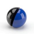Abstract 3D sphere split into black and blue halves on white background ball render Royalty Free Stock Photo